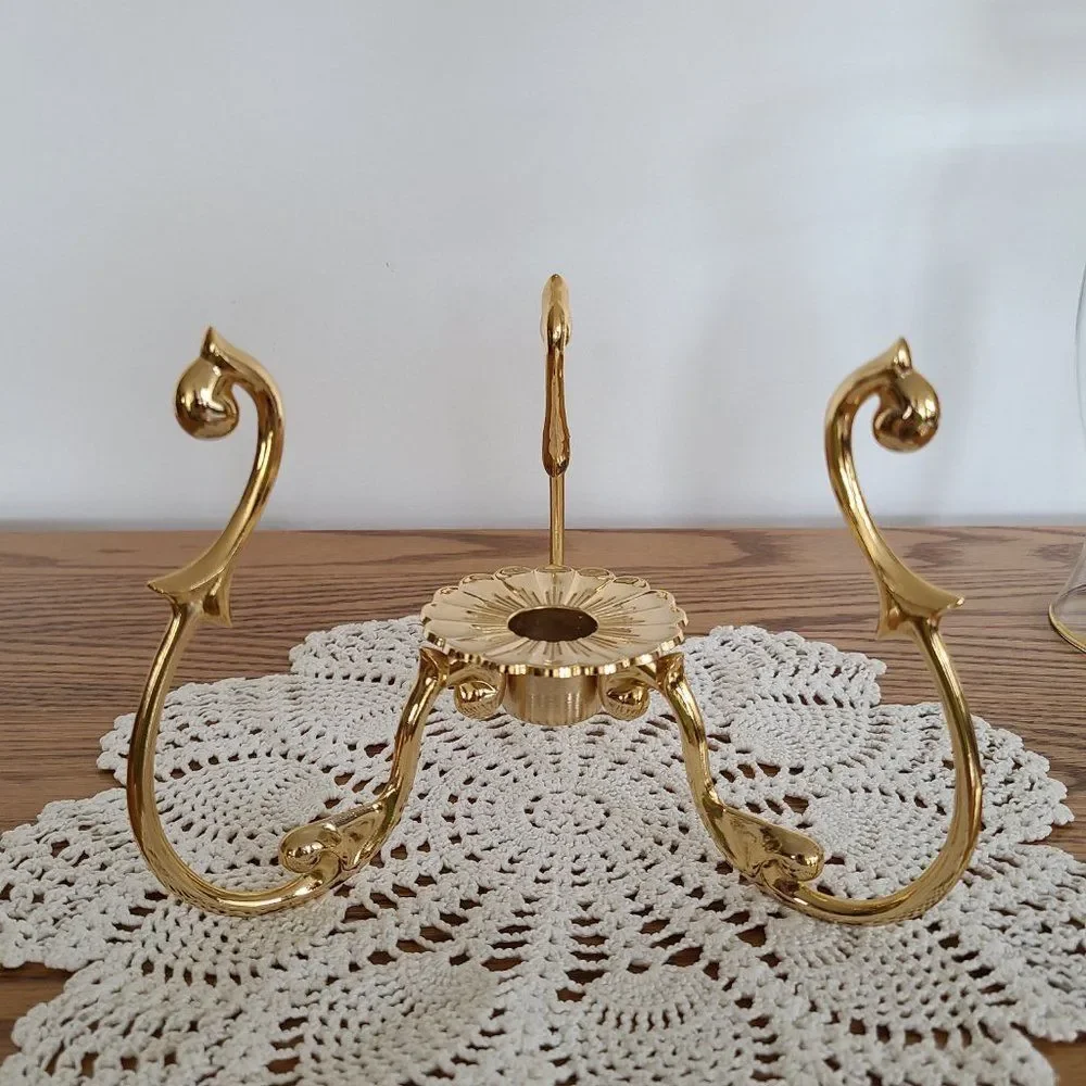 Partylite Versailles Stand Candle Holder With Golden Angel Hurricane Shade P7078
